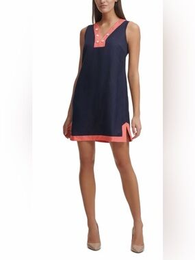 Tommy Hilfiger Contrast Trim Resort Linen Shift Dress Sz 6